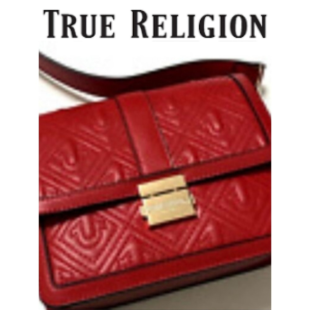 True Religion Horseshoe Embossed‎ Flap-Over Crossbody Bag- Red/Gold